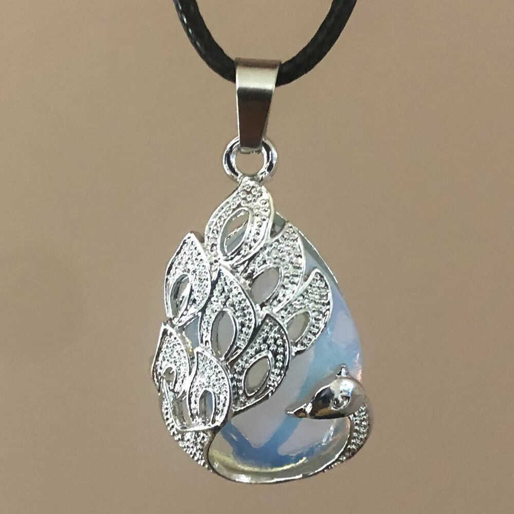 Peacock Opal Glass Stone Pendant Necklace